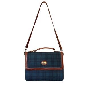 Donatello Italian Design Blackwatch Plaid Top Handle Satchel-Brown Leather Trim